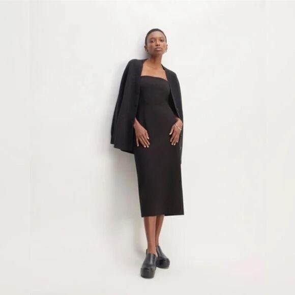 Everlane The Dream Strapless Dress Black Midi Organic Cotton Bodycon NWT Size XS - Picture 1 of 7